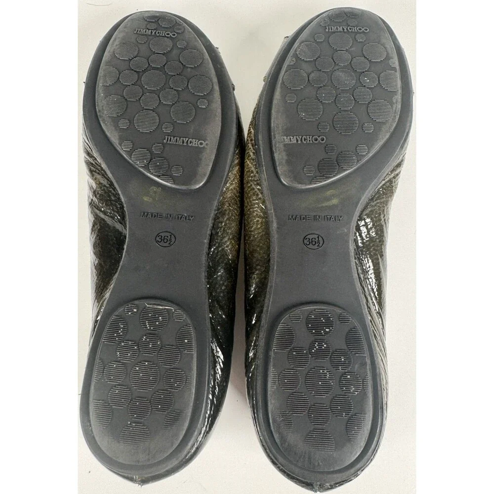 Jimmy Choo Black Olive Morse Buckle Ballet Flats Size EU 36.5 US 6.5